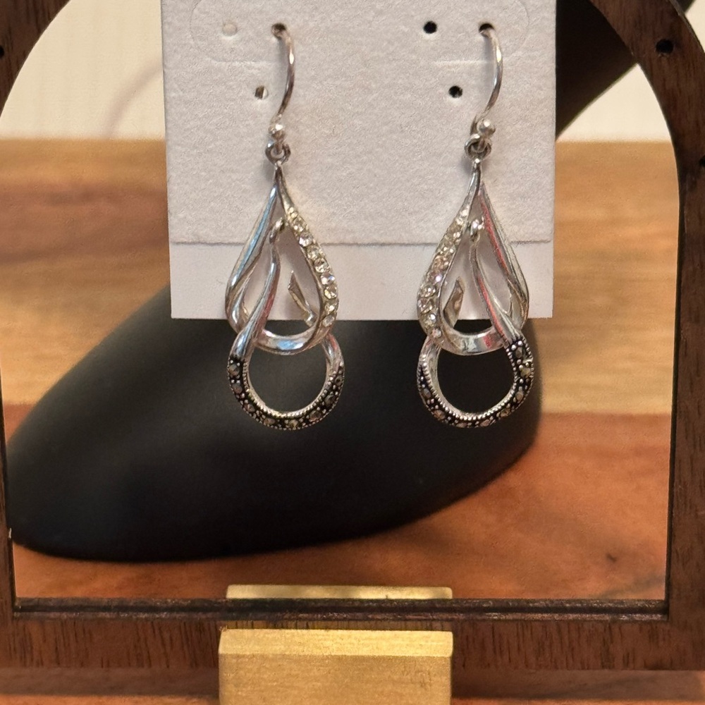 Silver Teardrop Dangle Earrings with Layered Design